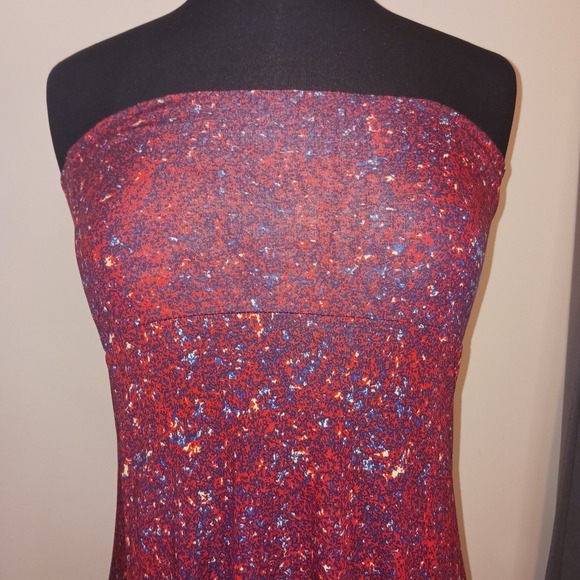 LuLaRoe Boho Y2k Red Blue Speckled Strapless Maxi Tube Dress XS Stretch - Picture 2 of 6